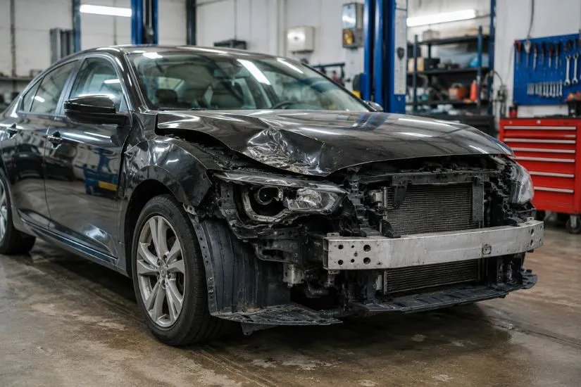 damaged car brought in dc auto care for collision repair